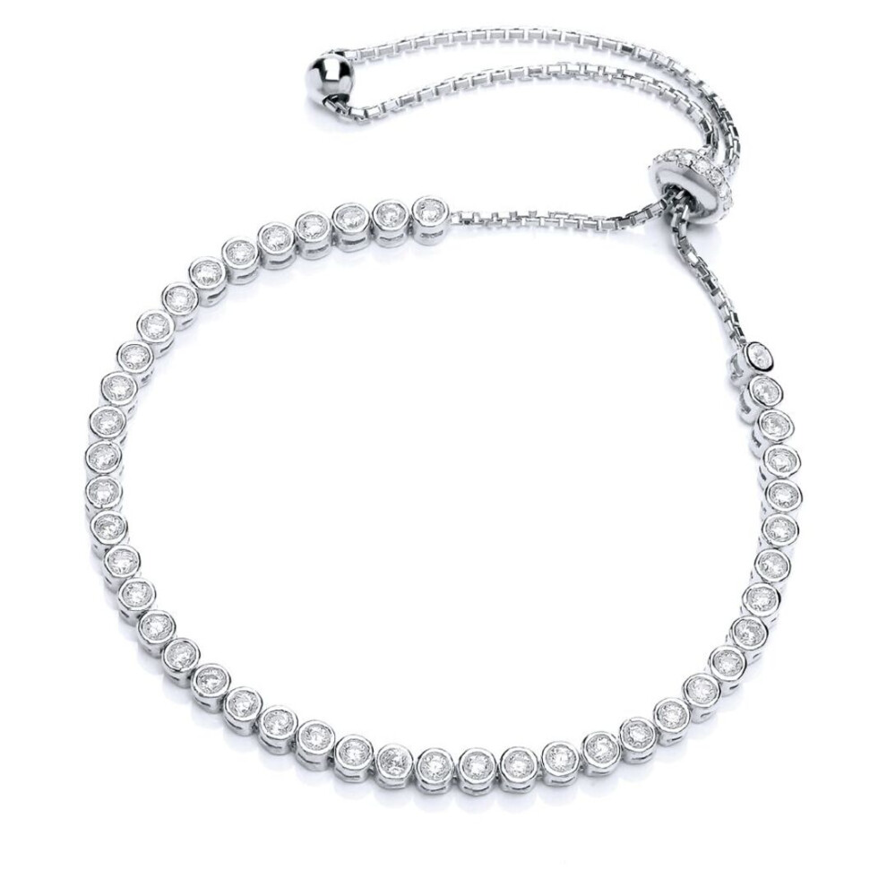 Jewelco London Ladies Sterling Cubic Zirconia Tennis Eternity Toggle Slider Bracelet 3Mm - Gvb257rh Silver