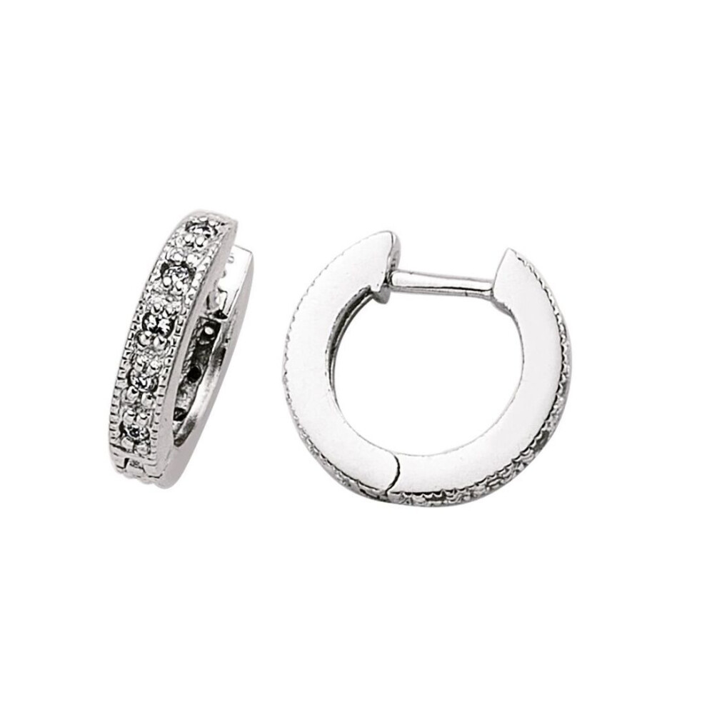 Jewelco London Ladies Sterling Cubic Zirconia Huggie Hoop Earrings 15Mm - Gve063 Silver