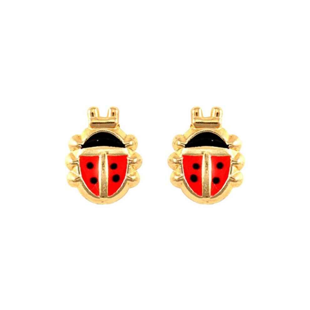 Jewelco London Ladies 9Ct Yellow Gold Enamel Ladybird Ladybug Stud Earrings - Jes273 Gold,Yellow
