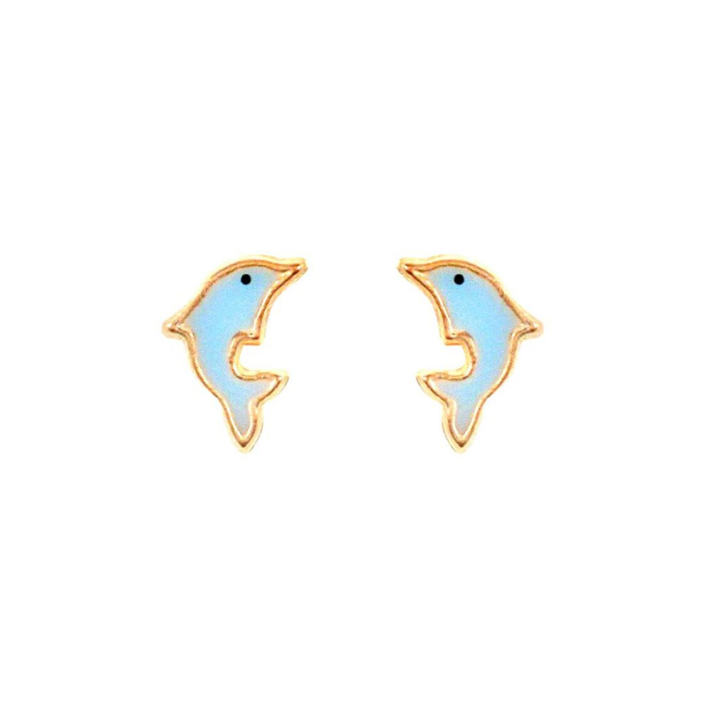 Jewelco London Ladies 9Ct Yellow Gold Blue Enamel Dolphin Stud Earrings - Jes276 Blue,Gold,Yellow
