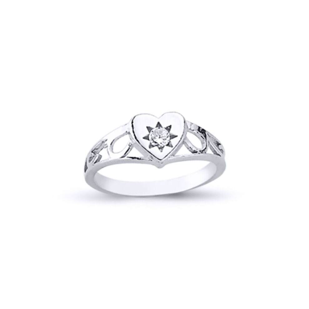 Jewelco London (D) Girls Sterling Cubic Zirconia Solitaire Love Heart Signet Ring - Gvr19k Silver