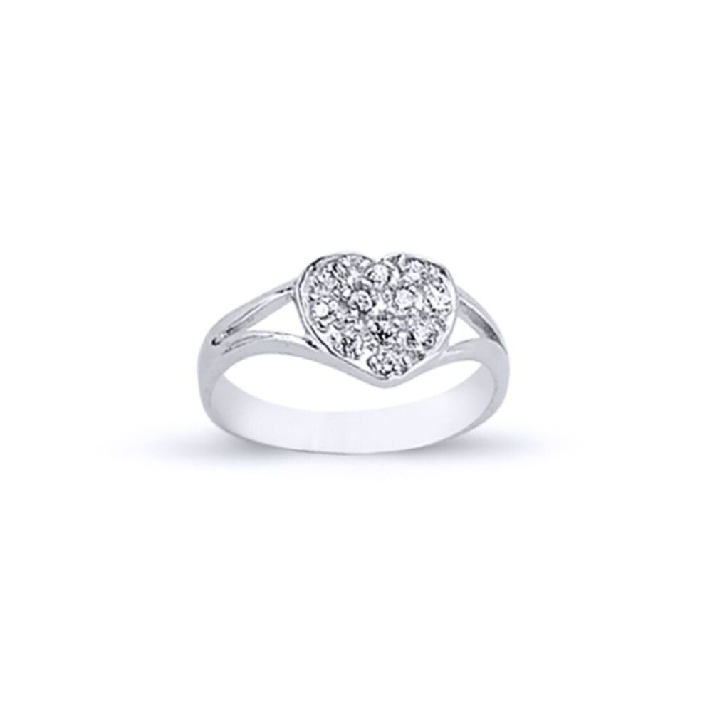 Jewelco London (E) Girls Sterling Cubic Zirconia Encrusted Love Heart Signet Ring - Gvr20k Silver