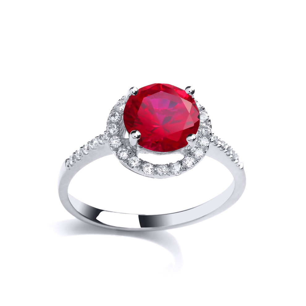 Jewelco London (N) Ladies Sterling Silver Ruby-Red Cubic Zirconia Shoulder-Set Halo Solitaire Engagement Ring - Gvr788ru Red,Silver