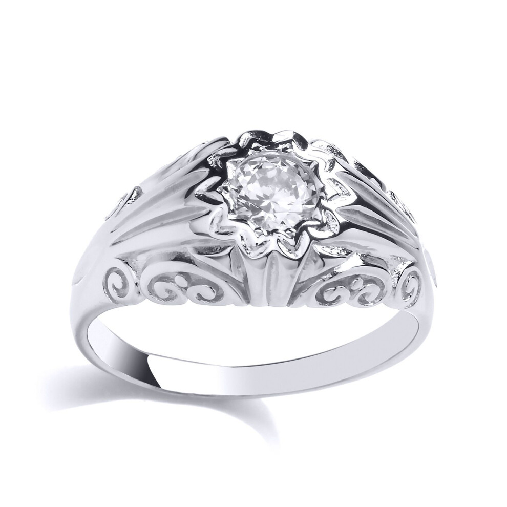 Jewelco London (X) Mens Sterling Cubic Zirconia Gypsy Solitaire Signet Ring - Gvr800 Silver
