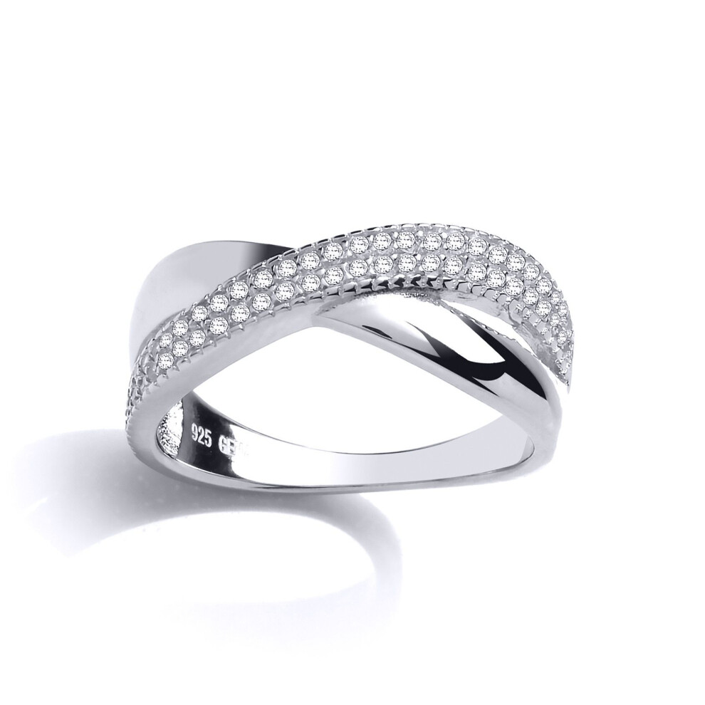 Jewelco London (Q) Ladies Sterling Cubic Zirconia Half N Half Crossover Eternity Ring - Gvr799 Silver