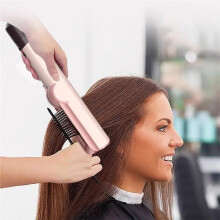 Negative Ion 2 in 1 Hair Dryer Flat Iron Dual Heat Styler for Quick Drying Straightening Travel Friendly Use C EU Plug