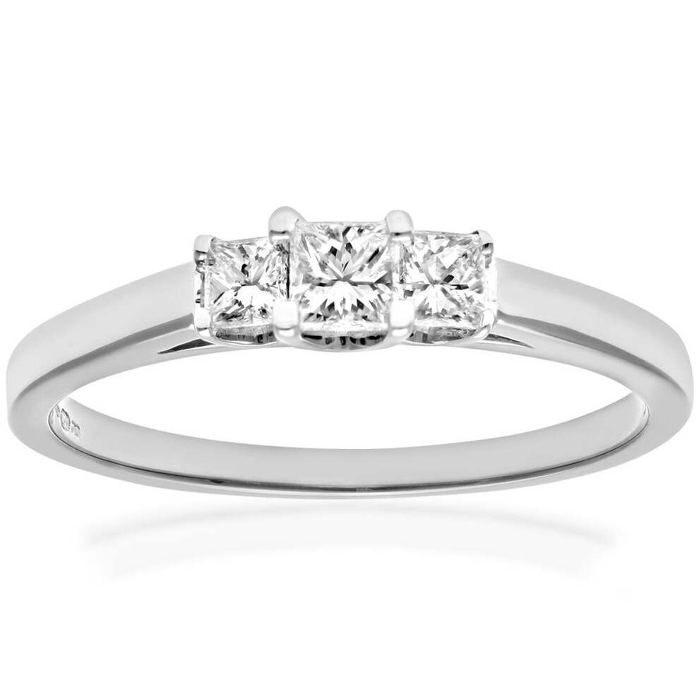 Jewelco London (K) 18Ct White Gold Princess 15Pts Diamond 18Pts Graduated Tiered Trilogy Ring 3Mm - Pr0axl9548w18jpk White,Gold