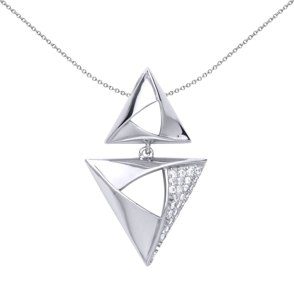 Jewelco London Ladies Sterling Silver Cubic Zirconia Triangle Hamantaschen Charm Necklace - Gvp466