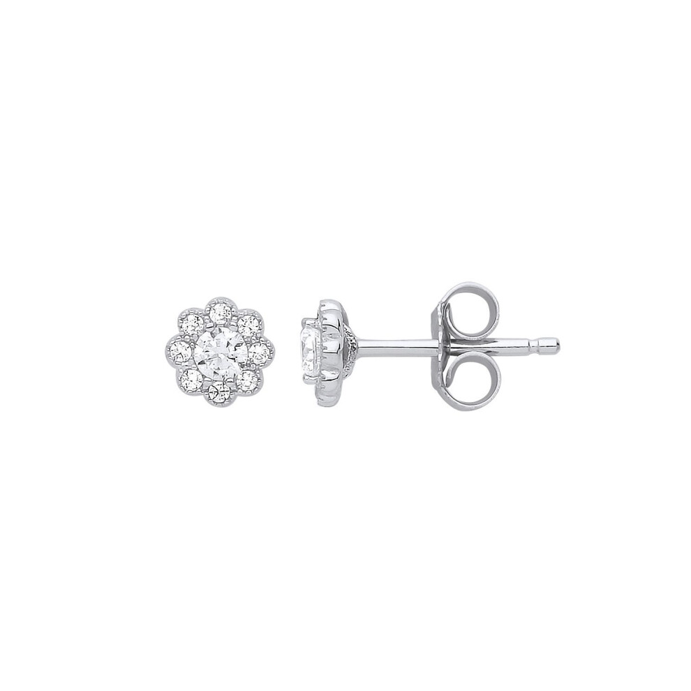Jewelco London Ladies Sterling Cubic Zirconia Mini Daisy Flower Cluster Stud Earrings - Gve801 Silver