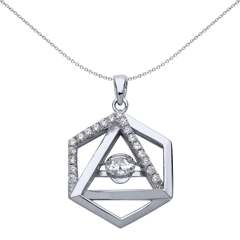 Jewelco London Ladies Sterling Silver Cubic Zirconia Triangle Hexagon Honeycomb Charm Necklace - Gvp475