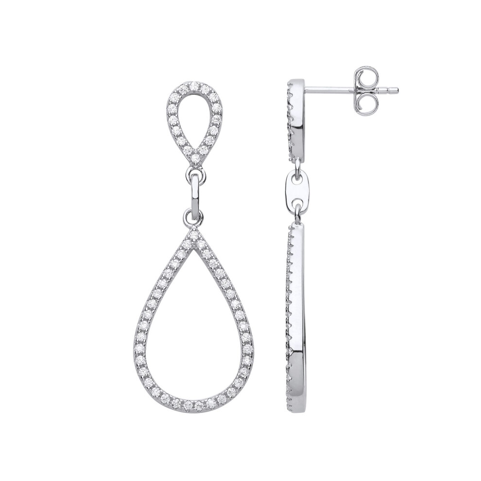 Jewelco London Ladies Sterling Silver Cubic Zirconia Halo Tears Of Joy Stud Drop Earrings - Gve671