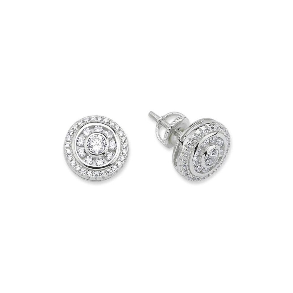 Jewelco London Ladies Sterling Cubic Zirconia Solitaire Halo Cluster Stud Earrings - Gve675 Silver