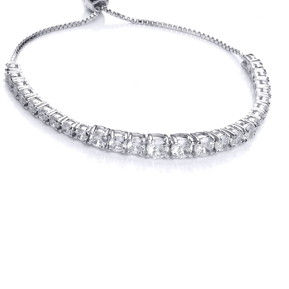 Jewelco London Ladies Sterling Cubic Zirconia Graduated Line Tennis Adjustable Toggle Slider Bracelet 6Mm - Gvb446 Silver