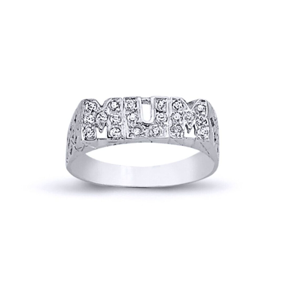 Jewelco London (L) Rhodium Plated Sterling Round Cubic Zirconia Mum Signet Id Ring 5Mm - Arn100 Silver
