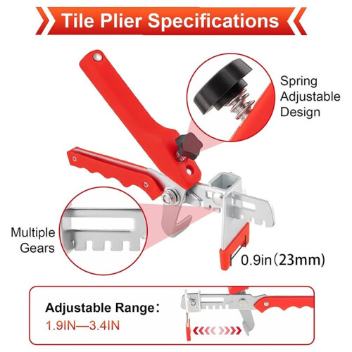 Tile Leveling System with Tile Plier, 300PCS 1/8 Inch Spacers Clips and 100PCS Reusable Wedges 2