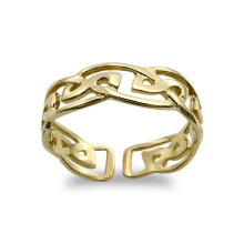 Jewelco London Ladies Solid 9ct Yellow Gold Intricate Celtic Filigree Band Open Toe Ring - JTR007