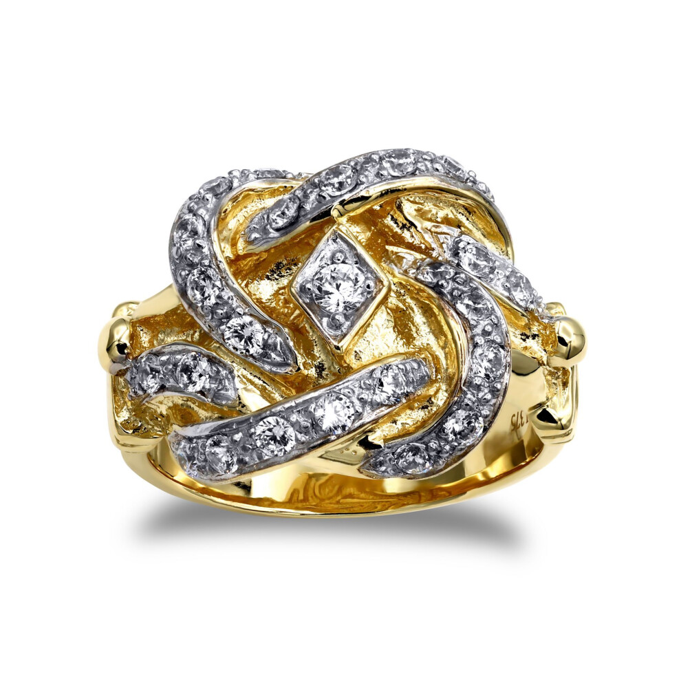 Jewelco London (Z) Men's Solid 9Ct Yellow White Round Brilliant Cubic Zirconia Double Knot Ring - Jrn064 Gold