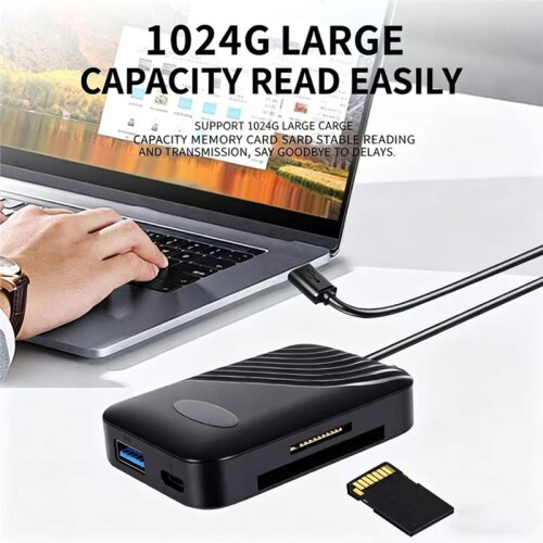 Leitor de  Card 8 em 1 USB 3.0 Tipo-C  Micro- TF CF MS Compact Flash para Laptop PC Tablet 2