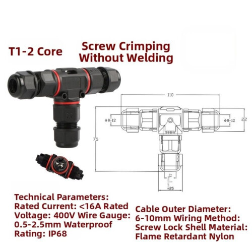 IP68 Waterproof Connector Outdoor Cable Connector 2 Pin Junction Box Electrical Wire Connector 2