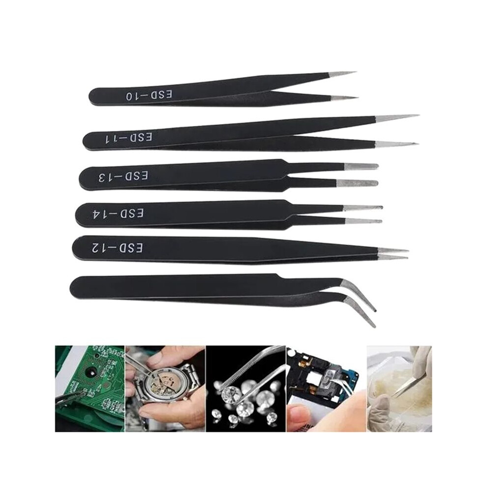 Precisious Tweezers Set Anti-Static Stainless Steel Tweezers Repair Tool For Electronics Repair Soldering Tool 4712337295917