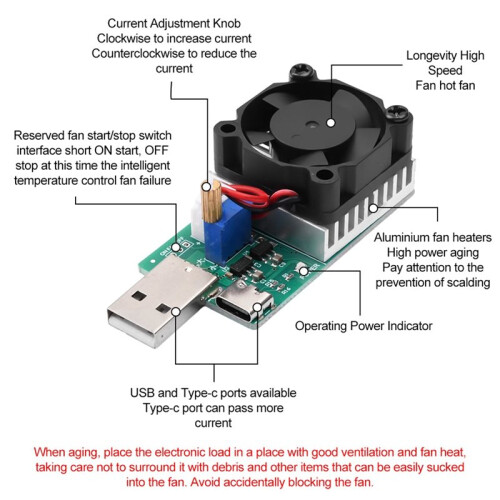 18W  3.7V-13V Electronic Test Load Resistor USB Battery Discharge Capacity Tester with Fan Adjustable Current Module 1