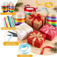 Seidensatinband in 16 Farben - 1,6 cm Breit, 23 M/Rolle, 16 Rollen - Satinband für Schleifen, Bastelarbeiten, Geschenke, Hochzeiten