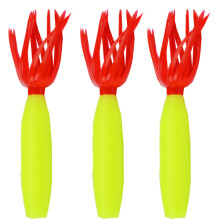 3Pieces Realistic Skirt Lures Tear Resistant-5 Yellow Red Tail
