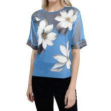 Women'S Elegant Mesh Blouses Printed Sheer Shirt with Half Sleeves Dressy Casual Shirts M