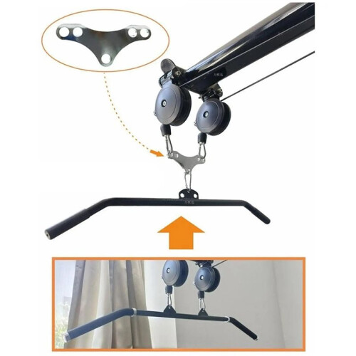 Fitness Cable Machine Pull Down Bar with Double to Single Adaptor Plate Spreader Bar Strength Training Equipment Silver 1