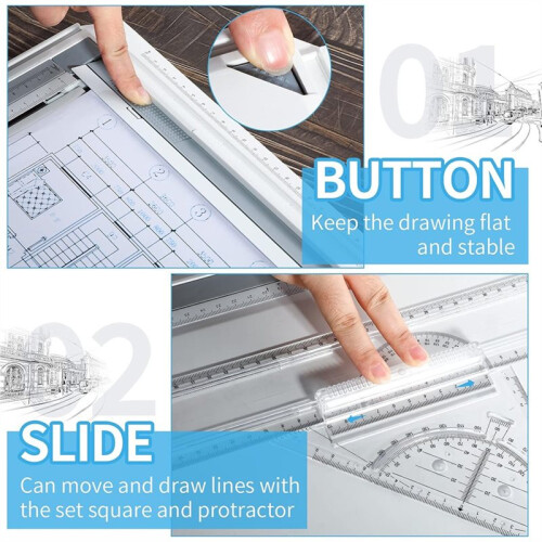 A3 Portable Drawing Board,Multi-Function Metric Drafting Table Drafting Board with Clear Rule Parallel Motion and Angle 2