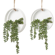 2pcs Artificial Hanging Succulent Plants Fake String of Pearls in Pot Wall Decor for Living Room Home Indoor Outdoor