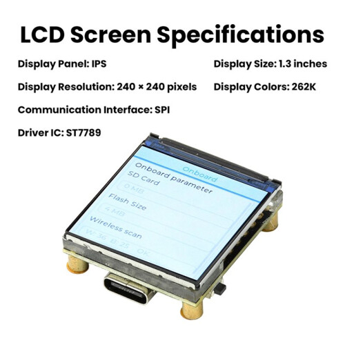 ESP32-C6 WiFi Development Board with 1.3In LCD 240x240 Display, AIoT  Home Module for IoT Projects and DIY Makers 1