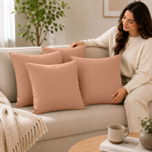 (Pack of 4, Peach) 40x40cm Plain Dyed Microfiber Cushion Covers | Extra Large Throw Pillow Covers