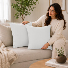 (Pack of 2, White) 40x40cm Plain Dyed Microfiber Cushion Covers | Extra Large Throw Pillow Covers