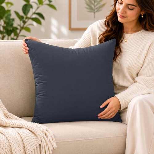 (Pack of 2, Charcoal) 40x40cm Plain Dyed Microfiber Cushion Covers | Extra Large Throw Pillow Covers 1