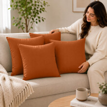 (Pack of 4, Rust) 40x40cm Plain Dyed Microfiber Cushion Covers | Extra Large Throw Pillow Covers