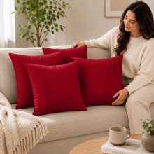(Pack of 4, Burgundy) 40x40cm Plain Dyed Microfiber Cushion Covers | Extra Large Throw Pillow Covers