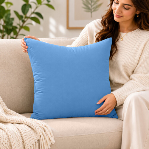 (Pack of 2, Washed Blue) 40x40cm Plain Dyed Microfiber Cushion Covers | Extra Large Throw Pillow Covers 1