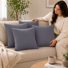 (Pack of 4, Grey) 40x40cm Plain Dyed Microfiber Cushion Covers | Extra Large Throw Pillow Covers