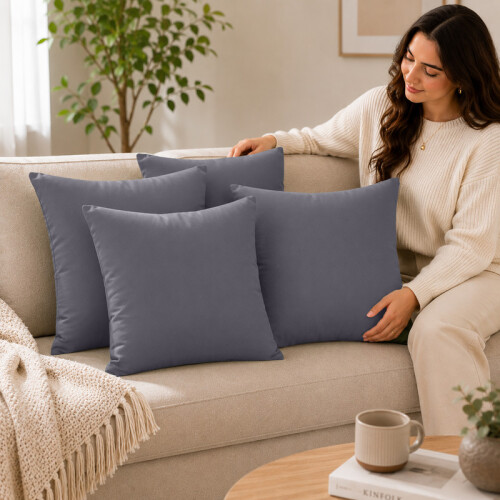 (Pack of 4, Grey) 40x40cm Plain Dyed Microfiber Cushion Covers | Extra Large Throw Pillow Covers