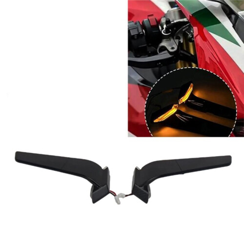 Motorcycle Rearview Mirrors with LED Light Rotating Adjustable Wing Mirrors for  Panigale V2 V4 2
