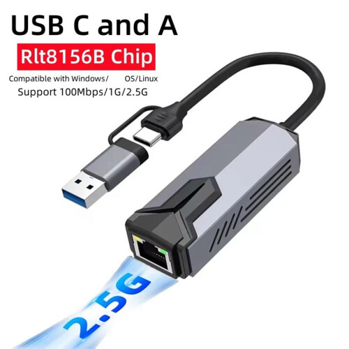 New 2.5G Wired Network Card USB 3.0 TYPE C RTL81527 Adapter 2500 Mbps High Speed for  Pro Computer Tablet 1