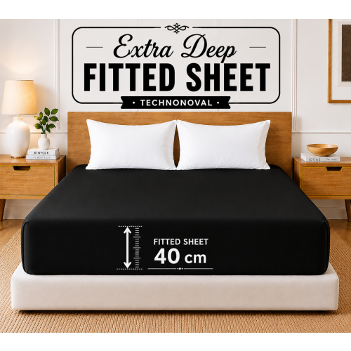 (Super King, Black) 40cm Deep Fitted Sheet - Premium Microfiber Mattress Sheet Single Double & King Sizes UK