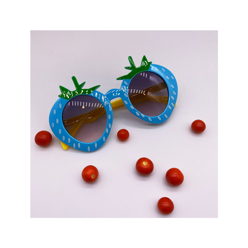 (Blue, Gray flakes) Korean style children's decorative sunglasses cartoon strawberry trendy sunglasses cute party baby sunshade UV400 trendy children