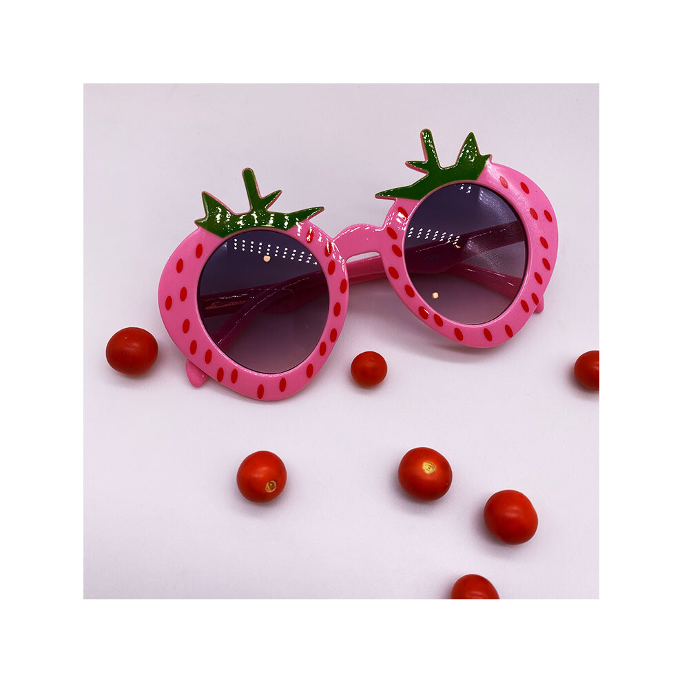 (Pink, Gray flakes) Korean style children's decorative sunglasses cartoon strawberry trendy sunglasses cute party baby sunshade UV400 trendy children
