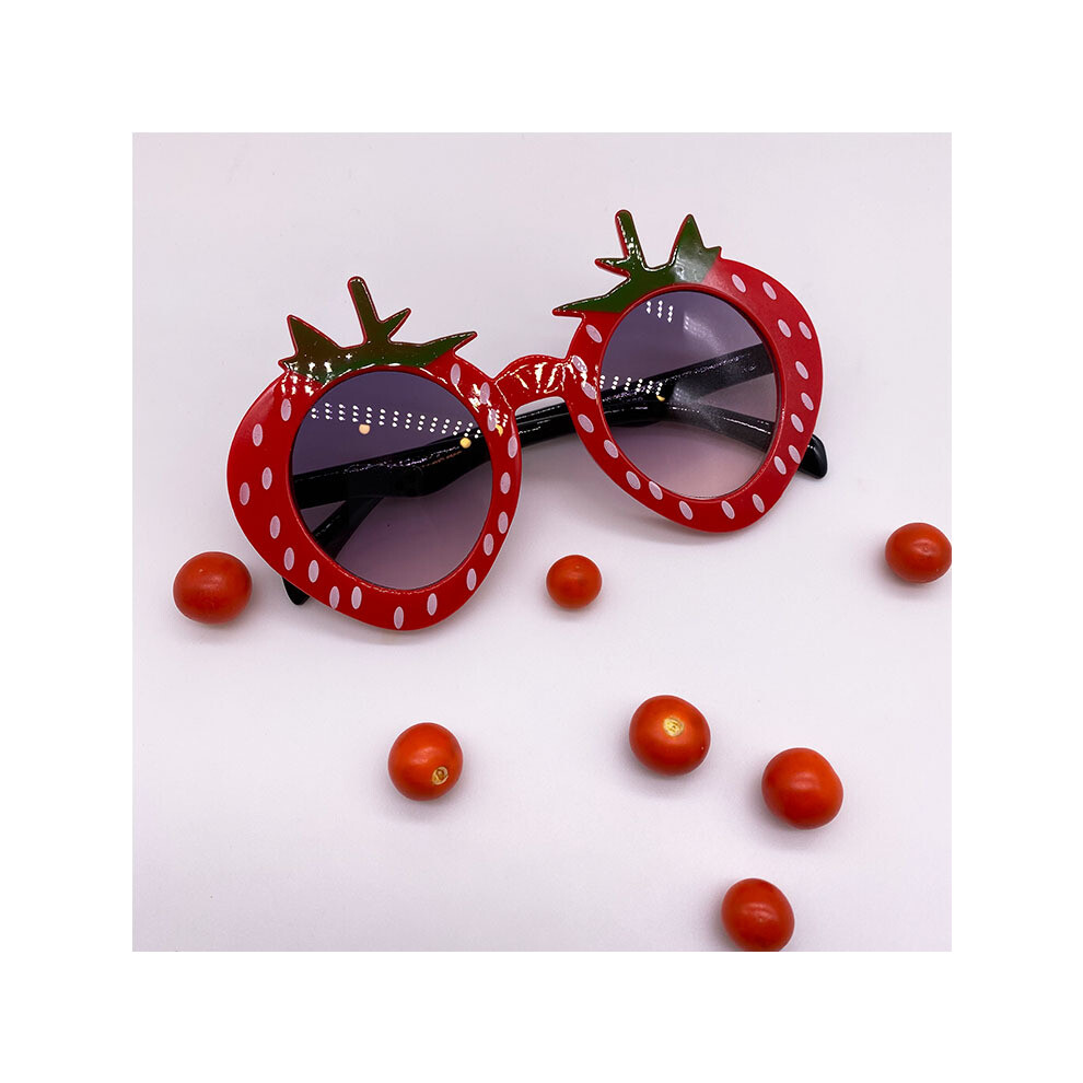(Red, Gray flakes) Korean style children's decorative sunglasses cartoon strawberry trendy sunglasses cute party baby sunshade UV400 trendy children
