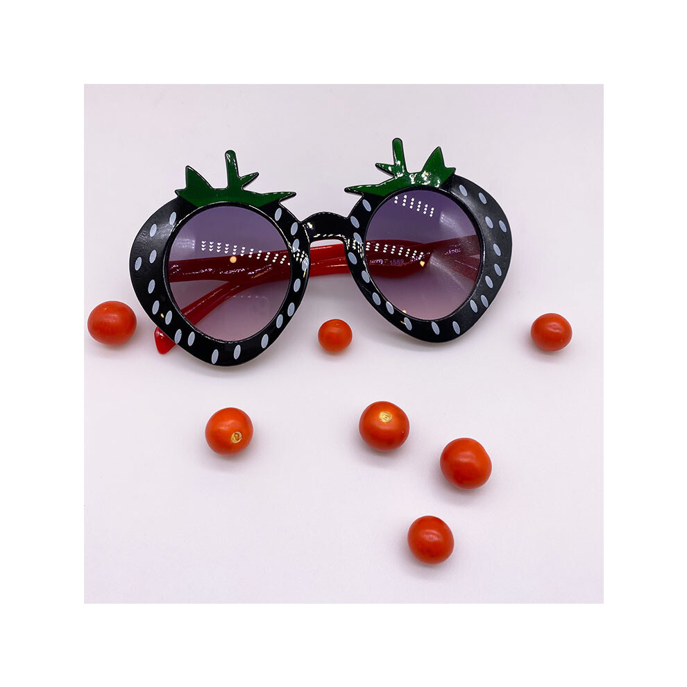 (Black, Gray flakes) Korean style children's decorative sunglasses cartoon strawberry trendy sunglasses cute party baby sunshade UV400 trendy children