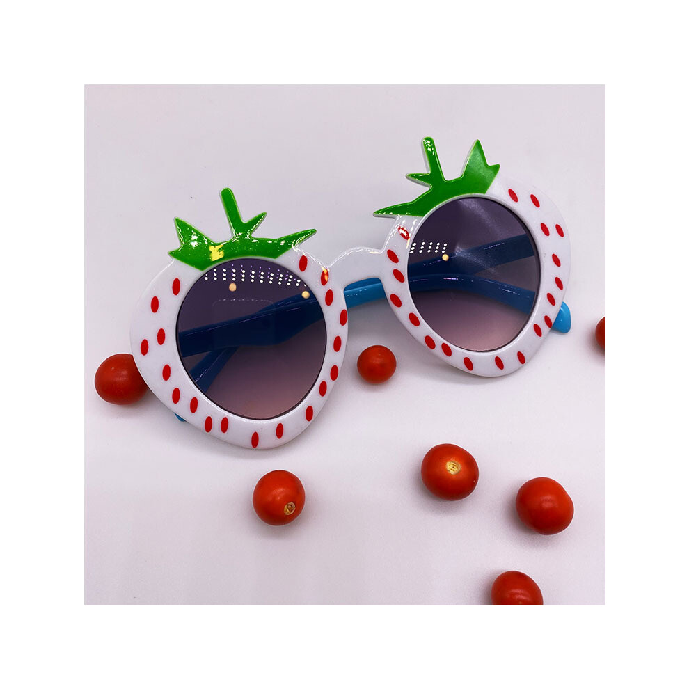 (White, Gray flakes) Korean style children's decorative sunglasses cartoon strawberry trendy sunglasses cute party baby sunshade UV400 trendy children