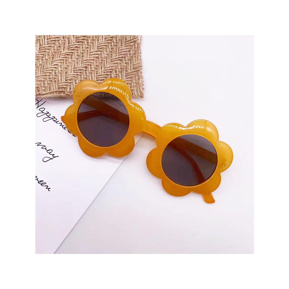 (Orange, Gray flakes) New round children's sunflower sunglasses, fashionable street style, trendy baby glasses, sunglasses, anti-UV sunshade
