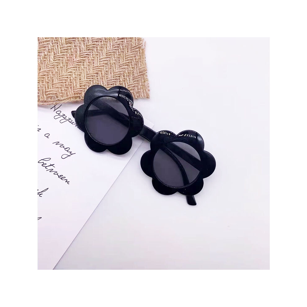 (Black, Gray flakes) New round children's sunflower sunglasses, fashionable street style, trendy baby glasses, sunglasses, anti-UV sunshade